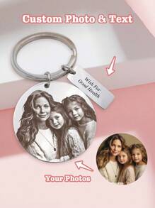 1 件定制照片和文字钥匙扣，个性化激光雕刻照片钥匙扣，带照片的驾驶安全钥匙扣，纪念礼物，男女礼物，定制不锈钢钥匙扣，周年纪念礼物，情人节礼物，生日礼物，简约，男女通用 - 彩色 - 查看 1