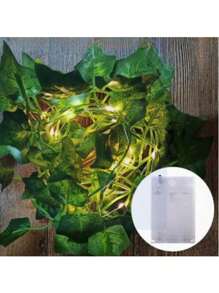 1 件人造常绿常春藤叶花环，带 LED 灯串，电池供电绿色藤蔓花环吊灯，适用于家居装饰，适用于夜灯、花环、圣诞节/万圣节装饰、婚礼、派对、生日、花园、情人节 - 彩色 - 查看 16