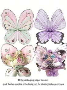 10pcs (20 Sheets)/20 Sets (40 Sheets) Butterfly Wrapping Paper, New Butterfly And Bird Wing Floral Bouquet Wrapping Paper, Matte Waterproof Semi-Transparent Butterfly Wing Shaped Bouquet Wrapping Paper, Flower Wrapping Paper, Wing Shaped Bouquet Handmade Gift Wrapping Paper, DIY Flower Shop Packaging Bags Creative Floral Packaging, 36pcs 3D Colorful PVC Butterflies For DIY Decor, Wedding, Birthday, Party, Back To School, Graduation, Couple Surprise, Valentine's Day Gift, Mother's Day Gift, Anniversary Bouquet