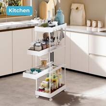 Carrito con 4 niveles con ruedas, carrito de almacenamiento con ruedas, carros de utilidad para oficina, cocina, baño - Blanco - Ver 9