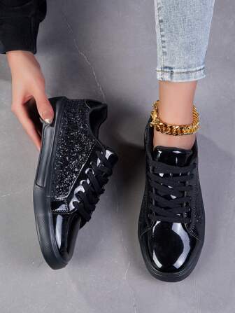 Zapatillas informales de mujer con parches y lentejuelas, de moda para uso diario