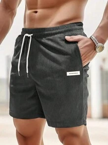 Men's Corduroy Casual Straight Leg Shorts, Summer Minimalist Printed Loose Fit Knee Length Pants