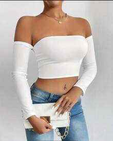 Cropped Tomara-Que-Caia Branco com Mangas Longas - Estilo e Conforto para Looks Modernos - Branco - Visão 2
