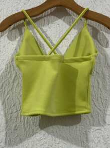Cropped Top In Neuprene Fabric With Tulle And Extra Shiny With A Cup, Size 36-40 - Verde Lima - Ver 2
