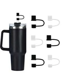 6PCS Silicone Straw Covers Cap Compatible With Cup 30-40 Oz Tumbler With Handle 10mm Straw Toppers,Dust-Proof Reusable Straw Cover For Cup Accessories (Black+White)