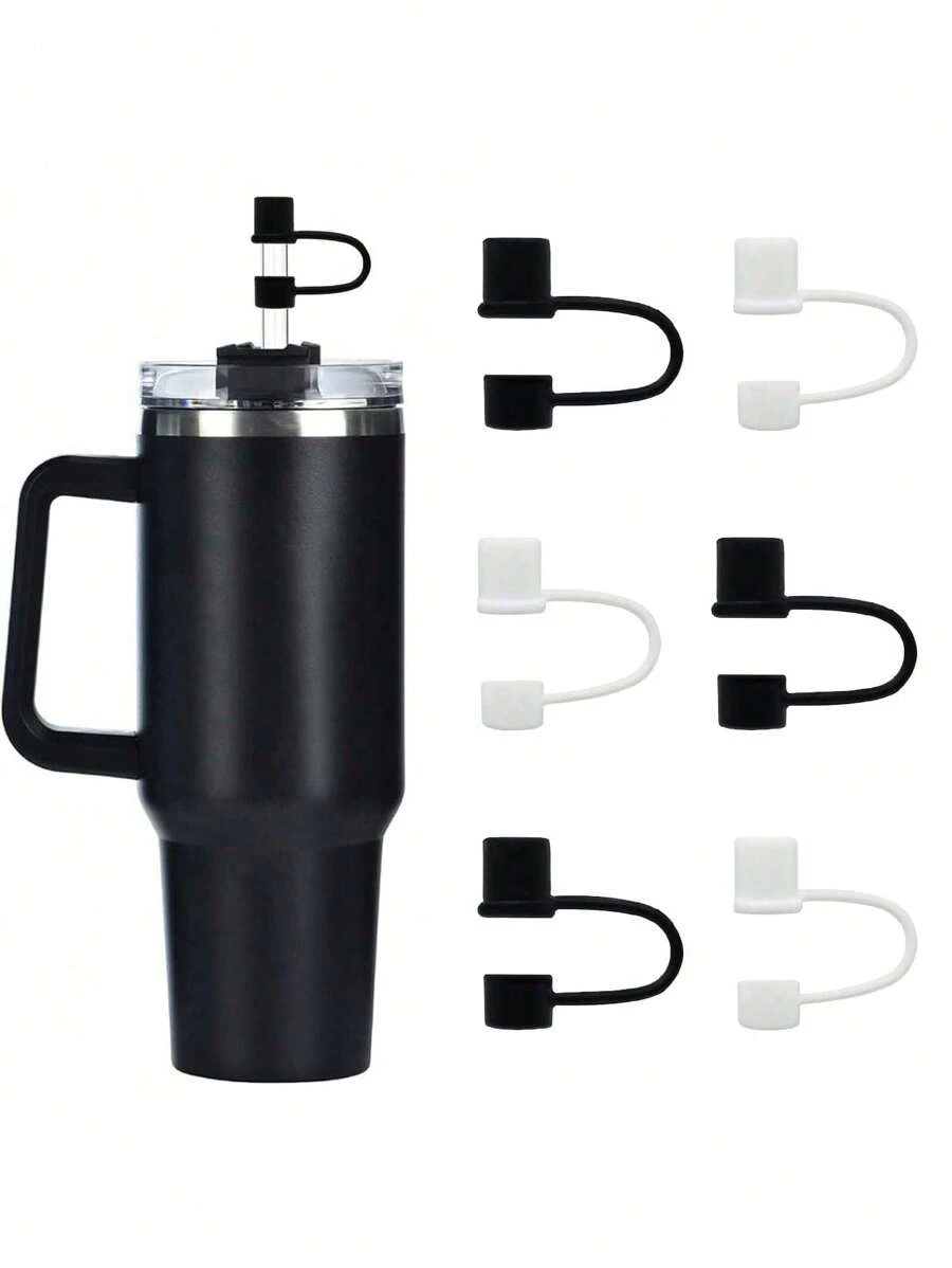 6PCS Silicone Straw Covers Cap Compatible With Cup 30-40 Oz Tumbler With Handle 10mm Straw Toppers,Dust-Proof Reusable Straw Cover For Cup Accessories (Black+White)