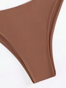 Summer Solid Color Monokini Hollow Sexy One-Shoulder Design Beach Vacation Swimsuit - Coffee Brown - View 5