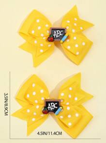 2pcs Back To School Yellow Bow Hair Clips,Fabric Blackboard Accessories Hair Bows,Swallow Tail Hair Accessories For Toddlers Party Gifts
