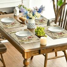 1set/1pc/4pcs/6pcs Shabby Chic Floral Placemats, 100% Linen Woven RectangularTable Decor, Elegant Rose And Lace Design, Machine Washable Polyester Placemat, Protected Tabletop, Heat Resistant, Dirty And Easy To Clean Placemats, Table Decoration, HolidayParty Layout, Desktop Protection, Can Be Used As Gifts