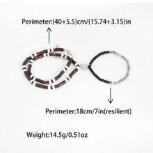 2 pièces/Lot Bracelet à perles de style bohème avec un charm cœur fluorescent, perles en bois, bijou de couple réglable