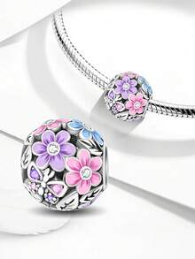 1件925纯银发光勤劳蜜蜂吊坠，DIY珠宝制作，周年纪念礼物，精致女士珠宝 - 蝴蝶花朵 - 查看 4