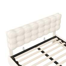 Elegant Double Bed, Headboard With Floral Pattern, Beige Velvet Upholstered Bed 140/160 X 200 Cm, Box Spring Bed, Hydraulic Bed Without Large Bed, Without Mattress - 米色 - 查看 7