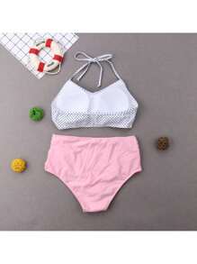 Women Sexy Swimwear 2 Pieces Bikini Sets Solid Color Bra And Bikini Bottoms - White - View 1