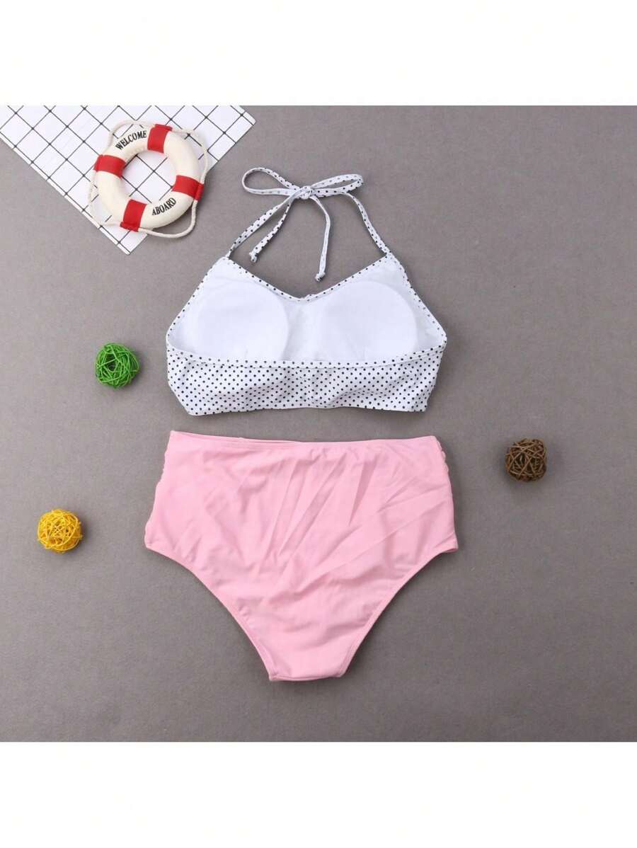 Women Sexy Swimwear 2 Pieces Bikini Sets Solid Color Bra And Bikini Bottoms - White - View 1