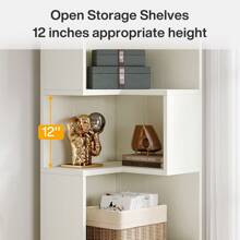 LITTLE TREE 5-Tier Corner Bookshelf With 2 Drawers, 66.9-Inch Tall Corner Bookcase Shelf, Modern Simple Corner Storage Cabinet Display Rack Shelf For Living Room, Home Office, White