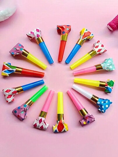10PCS/30PCS/50PCS/100PCS Multi-Pattern Random Party Blowout: Colorful Birthday Horns, Christmas, New Year, Easter Party Noisemakers, Whistles, Party Favors, Easter, Valentine's Day, Mother's Day Gifts