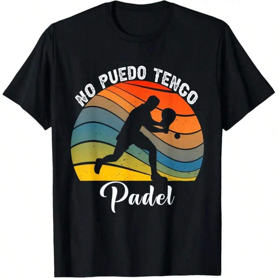 No Puedo Tengo Padel Vintage Camiseta personalizada con gráfico impreso, camiseta divertida - Negro - Ver 1