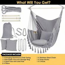 Y- Stop Hammock Chair Hanging Rope Swing Chair, Max 500 Lbs, 2 Seat Cushions Included, Removable Steel Spreader Bar With Anti-Slip Rings, Hardware Kit-For Indoor Or Outdoor(Dark Grey) - Light Grey - View 5