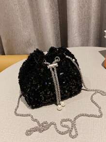 1 件时尚个性亮片包水桶包时尚单肩包斜挎包晚宴包，采用时尚亮片设计，小众时尚百搭链条水桶包，单肩斜挎时尚网红晚宴包，适合女生外出逛街，日常使用，馈赠亲朋好友的礼物 - 亮片包 - 查看 4