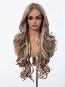 棕色合成蕾丝前假发，棕色挑染 13x4 无胶假发 波浪假发 女士预拔发际线假发 适合派对场合使用 28 英寸 - 挑染棕色 - 查看 5