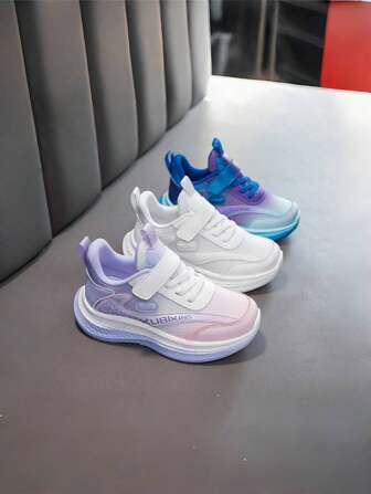 1 双儿童透气钩环运动鞋，防滑软底时尚，穿脱方便，梦幻公主风格，适合春秋季日常运动