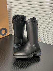 Stivali da cowboy occidentali minimalisti per bambine, nuovi stivali alla moda unisex vintage al polpaccio, stivali da equitazione versatili