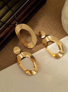 3pcs/Set Fashionable Hollow Oval Pendant Necklace And Earrings Jewelry Set, Suitable For Women Party, Gathering, Daily Wear, Gift - Jewelry Set - View 3