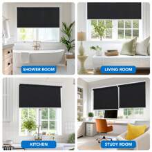 1Pc Deconovo Blackout Roller Cordless Window Shade - With Draw Rod, Modern Waterproof Rectangular Simple Design, 100% Blackout Window Treatment, Perfect For Home/Office - 黑色 - 查看 4