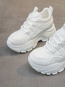 Women's Platform Casual Sneakers, Comfortable Breathable White Shoes, Women's Spring/Autumn Leisure Shoes, Fashionable & Versatile