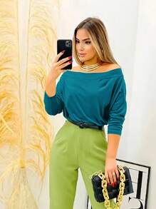 Women's Simple Long-Sleeved Suplex Blouse For Winter - Agua verde azul - Ver 1