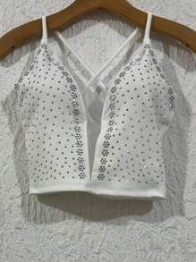 Cropped Top In Neuprene Fabric With Tulle And Extra Shiny With A Cup, Size 36-40 - Blanco - Ver 1
