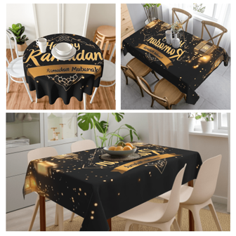 1pc Ramadan Themed Tablecloth, Waterproof & Oil Resistant Polyester Printed Pattern, Outdoor Kitchen Dining Table Decor