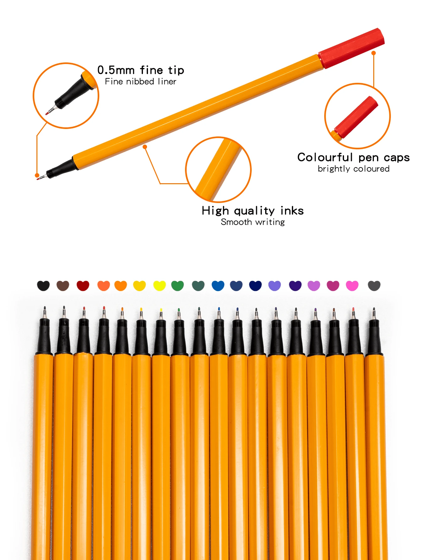 18 colores Marcadores de línea fina, útiles escolares de vuelta a clases para estudiantes - Multicolor - Ver 1