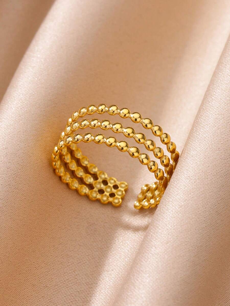 1 Stück klassischer, modischer, Cut Out geometrischer Kugelring mit Perlen, offener Ring für Frauen und Männer, Edelstahlschmuck