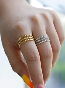 1 Stück klassischer, modischer, Cut Out geometrischer Kugelring mit Perlen, offener Ring für Frauen und Männer, Edelstahlschmuck