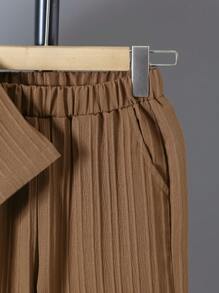 2 件套青少年男孩休闲学院风户外时尚纯色纹理短袖衬衫和直筒纹理长裤