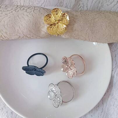 Juego de 3 piezas/4 piezas de anillos para servilletas de metal con forma de flor, decoración para la mesa de cocina y comedor, disponible en múltiples colores, útil para la vida diaria y fiestas, adecuado para todas las estaciones