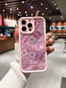 1 pieza Funda de teléfono a prueba de golpes con estampado de dólar del estilo Millennial Y2K compatible con Iphone 11/12/13/14/15/16, color rosa