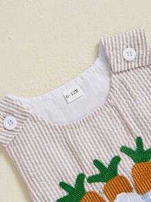 Mono de Pascua para bebés niños, informal, con estampado de rayas, zanahoria, camión bordado, sin mangas, ropa bonita - Caqui - Ver 7