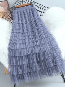 Temperament Knitted Skirt Layered Cake Skirt - Grey - View 1
