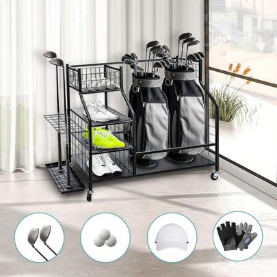 Golf Organizer With WheelsOversized Golf Club OrganizerGolf Bag Rack With Accessory RackHeavy Duty Golf Organizer For Garage Shed Basement