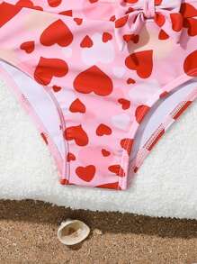 2pcs/Set Young Girl Heart Print Adjustable Shoulder Strap Swimwear & Sports Outfit, Suitable For Outdoor Summer Vacation