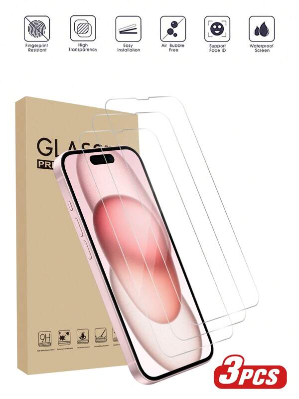 3pcs/Pack Tempered Glass Screen Protector, High Definition Transparent, Waterproof, Anti-Scratch, Compatible With Iphone16e 7/8/X/XS/11/12/13/14/15 Pro Max/16 Pro Max/16 Plus Gift For Birthday, Family, Friends Phone Screen Protector, Phone Accessories