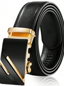 Men's Belt Luxury Leather Ratchet Buckle Wide Large 1.20 CMCasualPU LeatherBuckle - Black - View 6