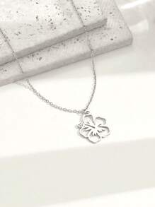 1 pieza Collar de flor hueca de estilo francés minimalista para mujeres, joyería de acero inoxidable para uso diario, San Valentín