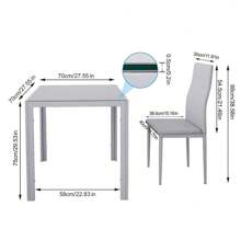 Glass Table And Chairs Set 4, 75cm Square Table With 4 Faux Leather High Back Chairs Modern Dining Room Sets For Home Kitchen Office - Grey - View 3