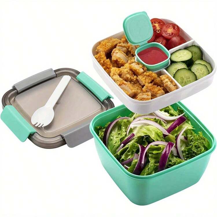 1100ml /1500ml Square Salad Lunch Box With Dressing Cups - Portable Meal Prep & Food Storage Container For School, College, And Kitchen - Multicolor - View 8