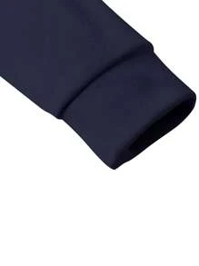 2Pcs Womens Spring Fall Sportswear Solid Color Hooded Long Sleeves Sweatshirt Drawstring Slacks Set Streetwear - Navy Blue - View 2