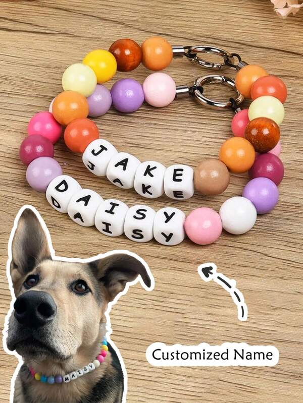 1pc Personalized Name/Initial Cat/Dog Necklace, Customized Pet Name Faux Pearl Necklace, Customized Pet Collar Necklace Jewelry, Small Dogs/Cats Necklace With Name, Pet Gift, Macaron Colors Stylish,Fashion,Colorful,Vintage,Cute,Contracted,Cuties Custom,Unique,Customized,Personalized Pet For Anniversaries,For Birthdays