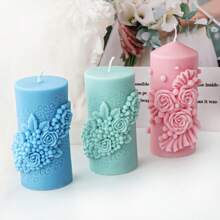 Molde de Silicone Redondo em Coluna com Rosa Desabrochando 3D, Molde de Resina Floral em Pilar Cercado por Rosas, Ferramenta DIY para Esculpir Botão de Flor, Gesso, Vela de Cera de Soja, Decoração e Presentes do Dia dos Namorados